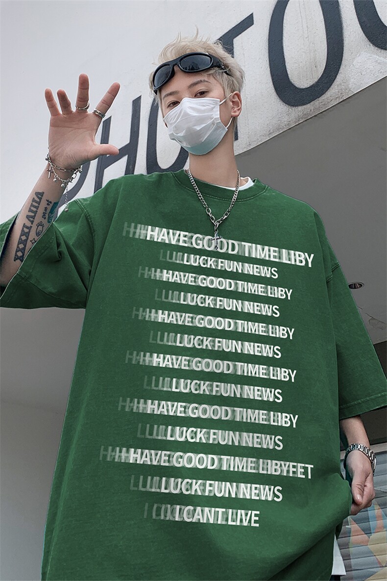 复古水洗做旧字母印花欧美重磅落肩袖短袖T恤XZ514-2-202443-P38,男装T恤,星座514-2(原B239)