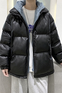 现货冬装港风拼接百搭潮流皮外套加厚棉衣上衣D201-DM75-125图片
