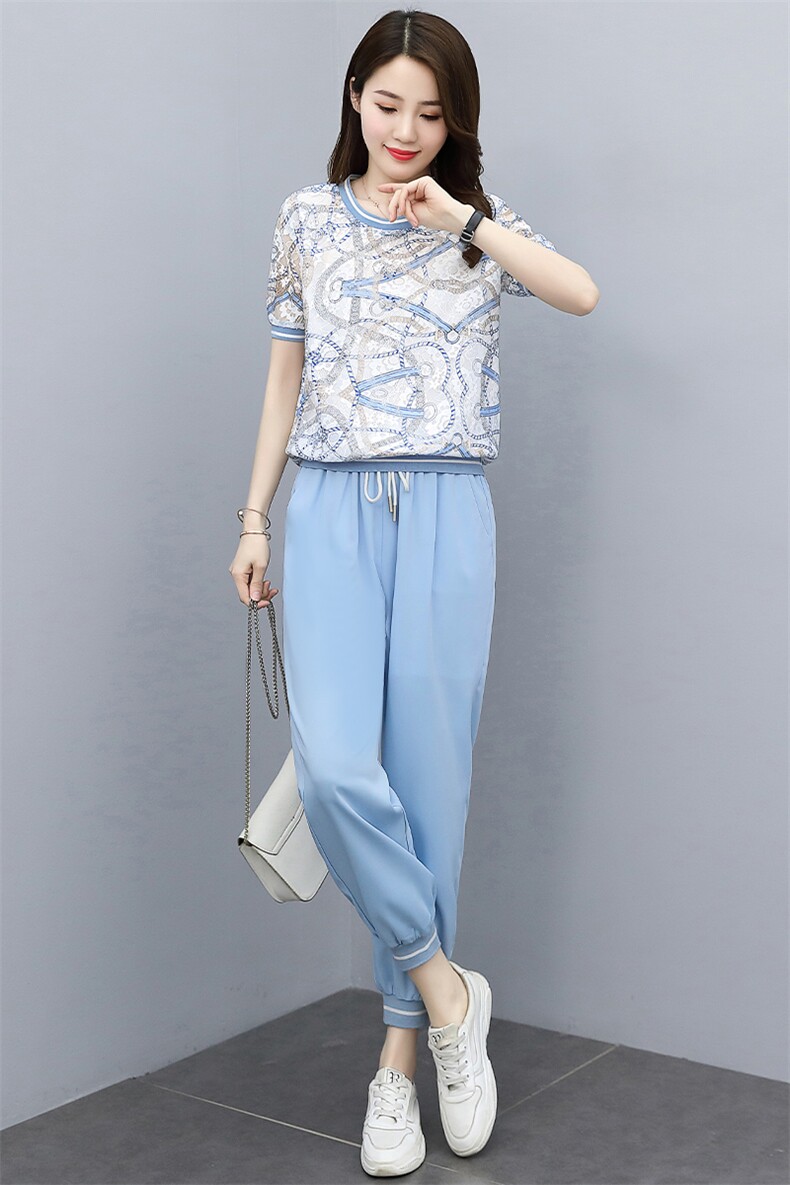 冰丝运动套装女2023新款夏装搭配时尚洋气修闲高端品牌专柜两件套,女装套装/套裙,关键词