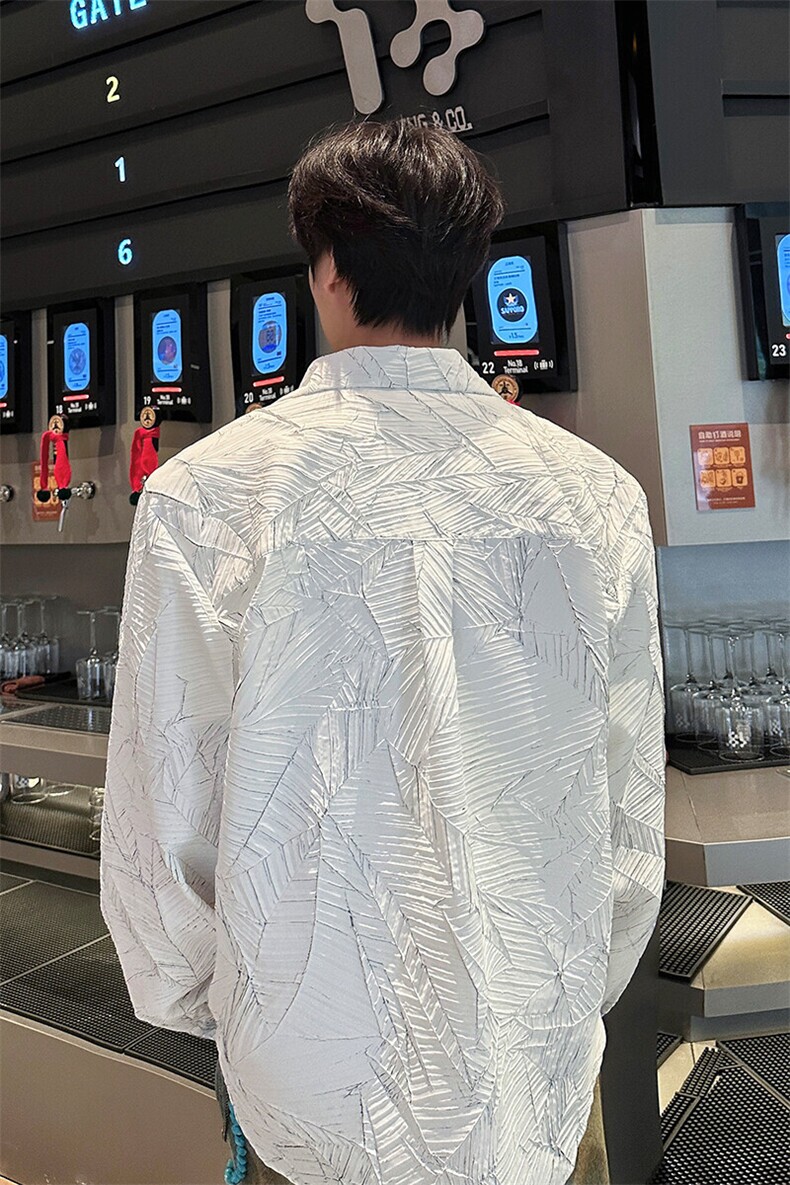 8XL-M解构肌理感裂纹垫肩花衬衫男高级感宽松衬衣男CS520P55控78,男装衬衫,电商D206-1