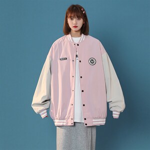 现货2025秋冬港风中性休闲宽松男女印花运动夹克棒球服DM88-P65,男装夹克,电商D321-1