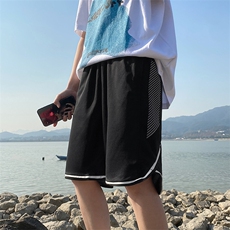 夏季休闲短裤男ins潮牌撞色拼接宽松直筒垂感五分运动裤DK055-P25，男装休闲裤，星座308B-1