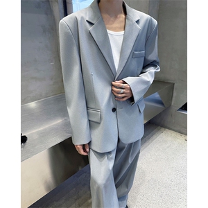 潮流休闲西装外套高级痞帅宽松韩版自带垫肩西服外套可整套搭配图片