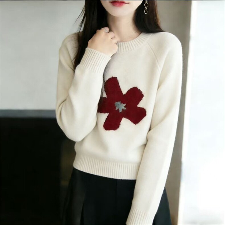 2026年秋季套头通勤时尚百搭通勤简约休闲太阳花，女装针织衫/毛衣，暖姿羊绒