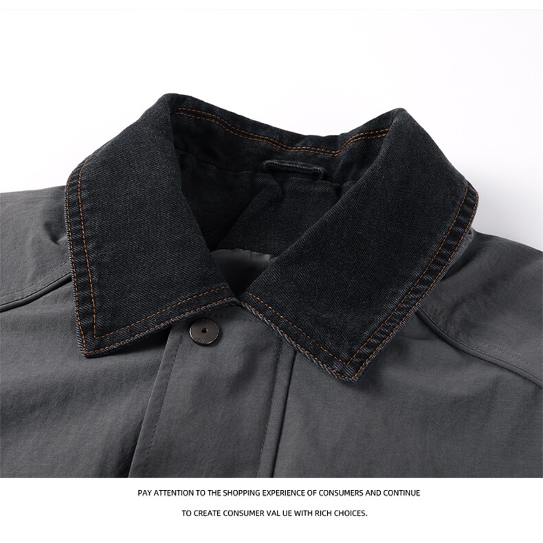 JK736-尺码M-3XL-P75-美式休闲牛仔外套秋季拼接假两件翻领夹克,男装工装外套,星座1811B