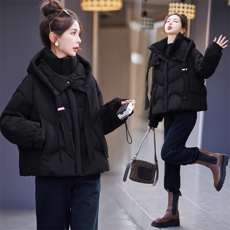 短款羽绒服女2023冬新款小个子高级感炸街欧货学生小众连帽面包服,女装羽绒服,千千佰惠