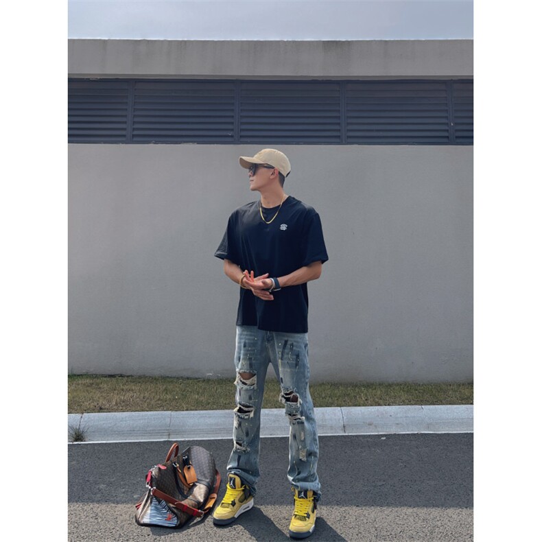 2025年夏季美式高街泼漆破洞牛仔裤NZ2301-P60控78,男装牛仔裤,星座1002-1