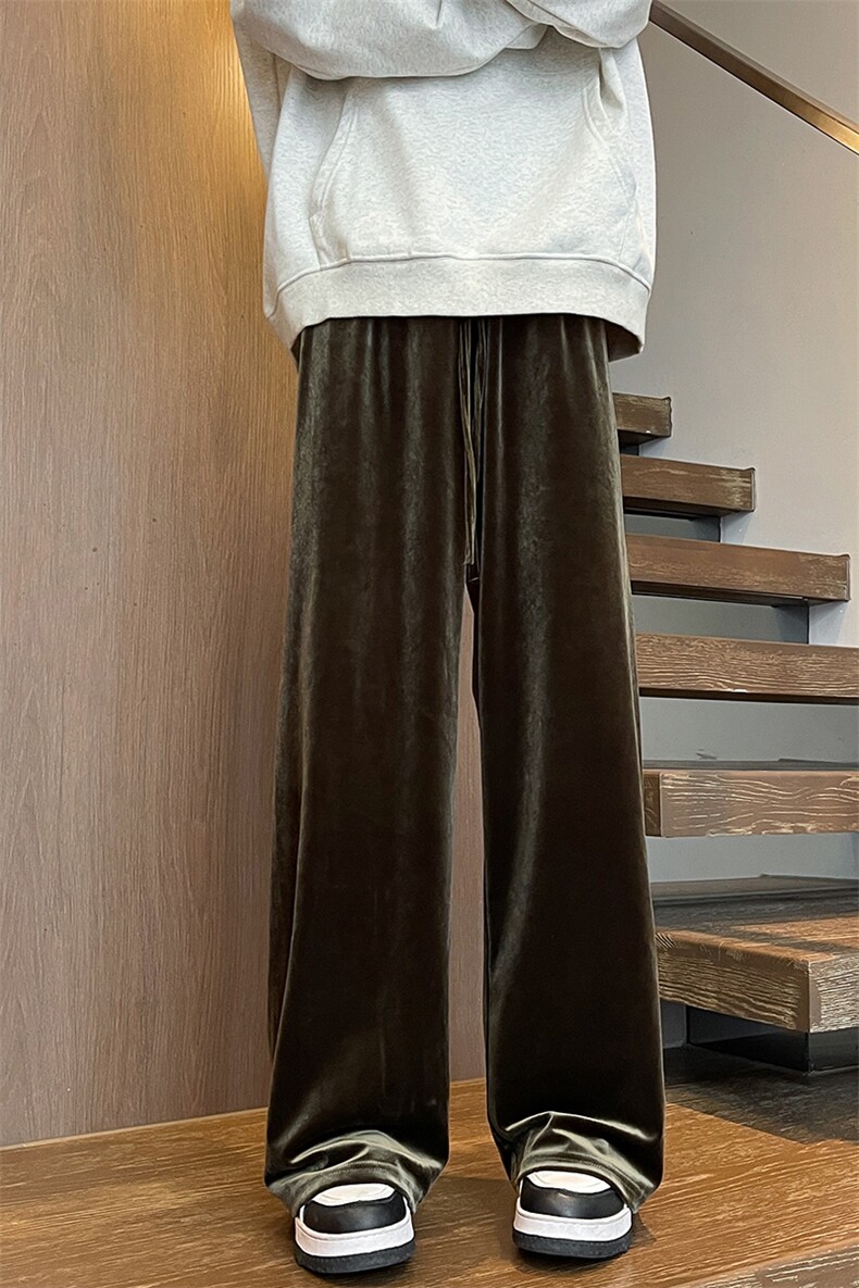 8XL-M加绒美拉德宽松金丝绒阔腿裤垂感拖地裤K993P55加绒65控78,男装休闲裤,电商D206-1