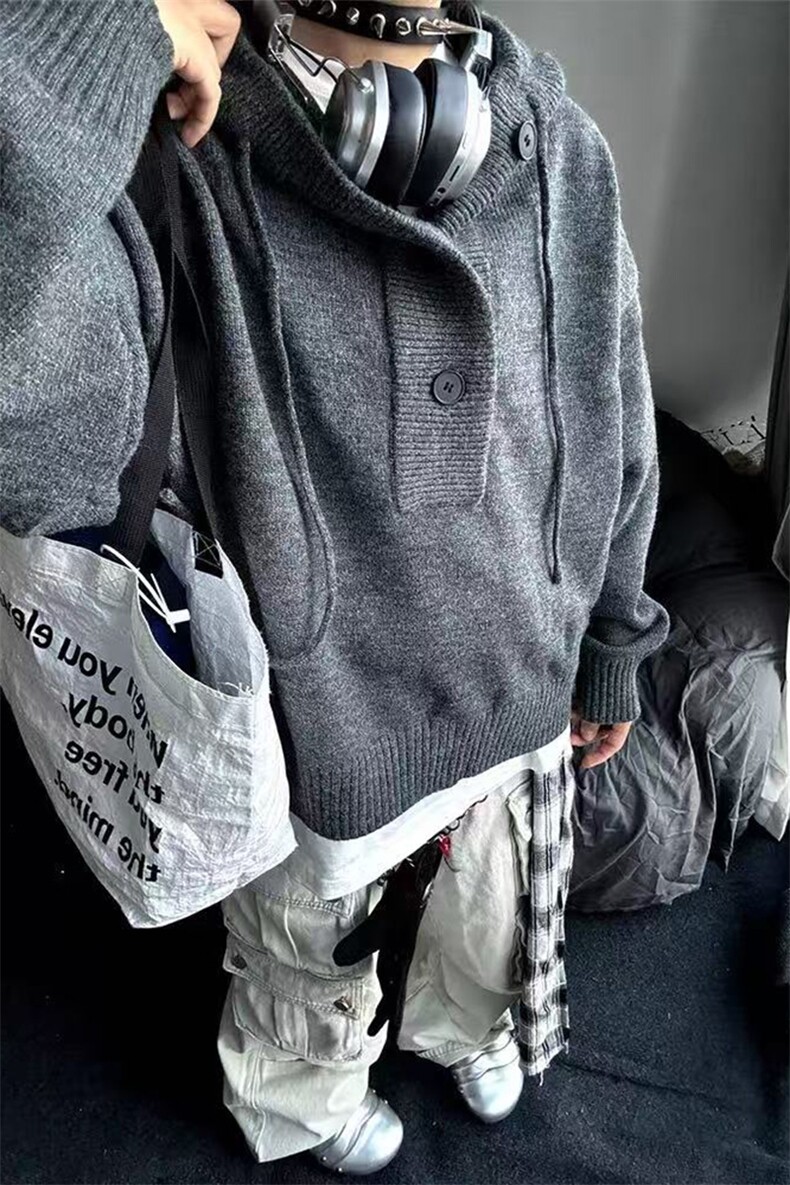 秋冬图连帽毛衣男复古套头针织衫慵懒风宽松外套-A2254TP55,男装针织衫/毛衣,电商B241