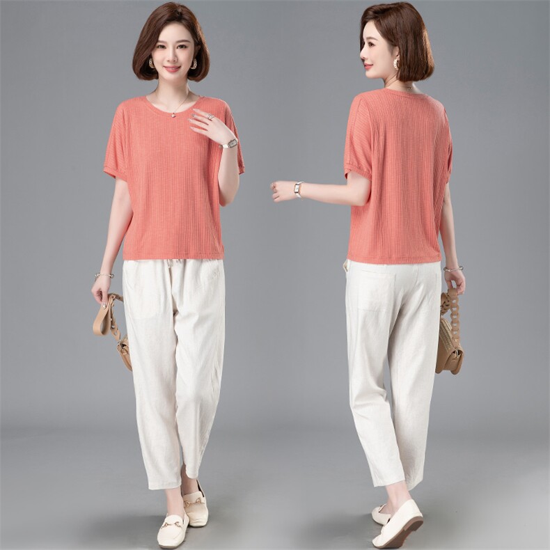 棉麻休闲裤女2023年夏季新款宽松大码九分裤中年妈妈亚麻直筒裤子，女装套装/套裙，阿丹