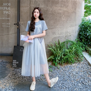 法式网纱拼接显瘦甜美连衣裙女2025夏季新款时尚轻奢百搭温柔长裙图片