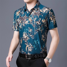 正品高端男士印花款短袖衬衫夏季中年商务休闲免烫衬衣男装，男装衬衫，电商B212（原钱塘6029）