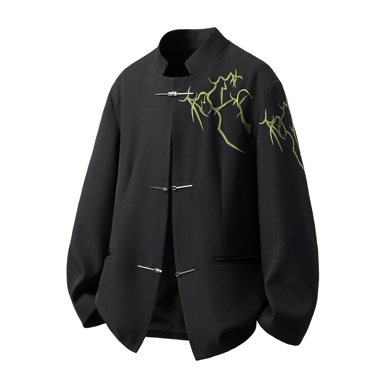 可二开白底「折棘」荆棘立体绣大码M-5XL中式西服XF78058P90控139，男装西服，星座227-7