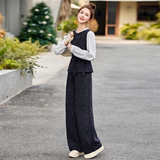 开春穿搭一整套时尚套装女2025新款通勤气质衬衫马甲阔腿裤三件套，女装套装/套裙，魅影