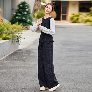 开春穿搭一整套时尚套装女2025新款通勤气质衬衫马甲阔腿裤三件套图片