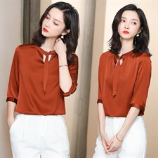 老敏哥【优雅从容】100重磅百搭飘带立领桑蚕丝双绉真丝上衣女，女装衬衫，阿舍尔精品