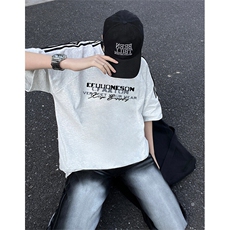 夏季美式高街重磅纯棉三条杠织带撞色男女短袖T恤ZD618-特P30，男装T恤，电商A486-1