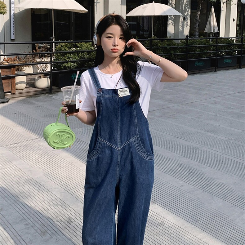 大量现货！放心推！牛仔背带裤套装女2024夏季新款女装两件套,女装套装/套裙,慧尚依恋