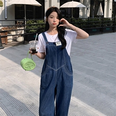 大量现货！放心推！牛仔背带裤套装女2024夏季新款女装两件套，女装套装/套裙，慧尚依恋
