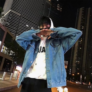 JK07春秋休闲文艺港风男装韩版牛仔夹克外套青少年学生宽松男装潮图片