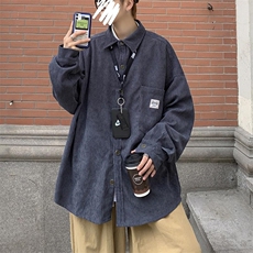 22秋装港风纯色宽松长袖衬衫情侣灯芯绒学生夹克外套潮H202/P45，男装衬衫，钱塘713
