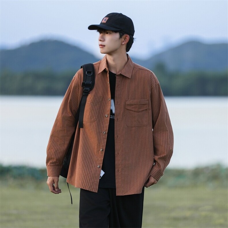 SJ-217-2-CS24415-特P45cityboy日系条纹长袖衬衫工装衬衣外套男,男装衬衫,星座217-2