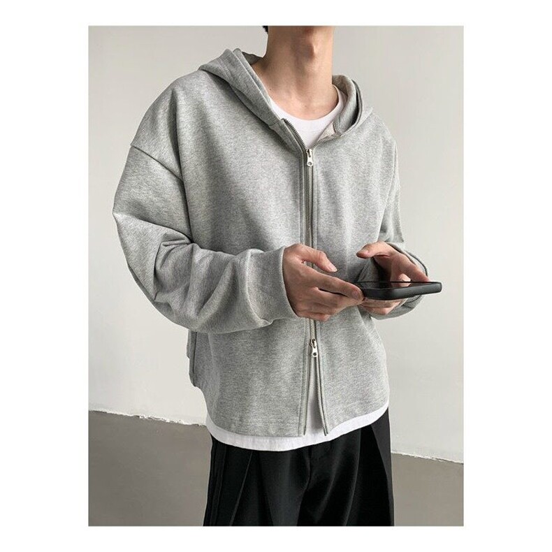 jmhomme秋季韩版休闲卫衣连帽拉链外套宽松基础款百搭短款上衣男图片