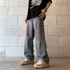阔腿裤女复古美式做旧牛仔裤男女宽松bf显瘦高腰N03012-P48，男装牛仔裤，星座308B-1