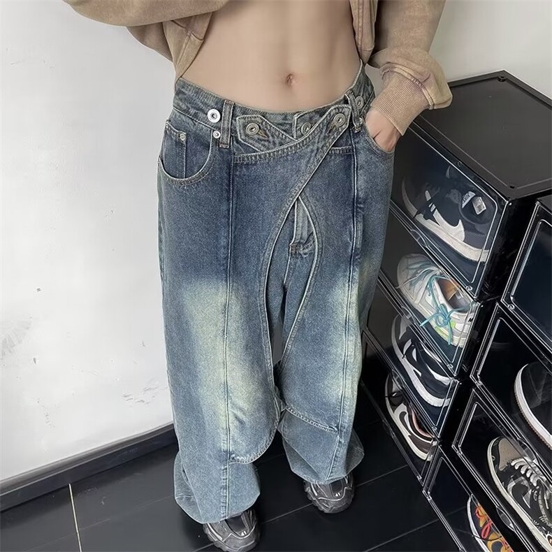 重工小众解构设计直筒牛仔裤男宽松复古水洗阔腿长裤潮流-K80250,男装牛仔裤,星座601-2