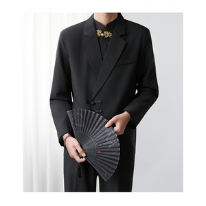 新中式黑色盘扣西装外套风中山装订婚新郎结婚礼服休闲西服图片