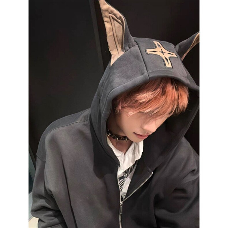 刺绣+立体耳朵慵懒chic杜宾犬狗耳朵连帽卫衣JK082-P72加绒P78,男装夹克,星座313A(原308A-2)
