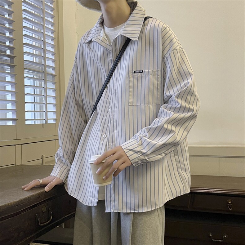 衬衫男条纹韩版潮流高街帅2023春秋新款ins宽松百搭外套CY007-P31图片