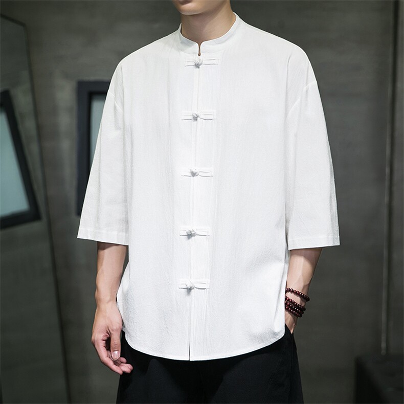 2023风男装盘扣唐装汉服五分袖短袖衬衫衬衣A203A-C11,男装T恤,星座815-1（原A203A）