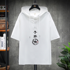 LD54070-P45 连帽短袖t恤男大码胖子带帽五分袖中袖 展架图片