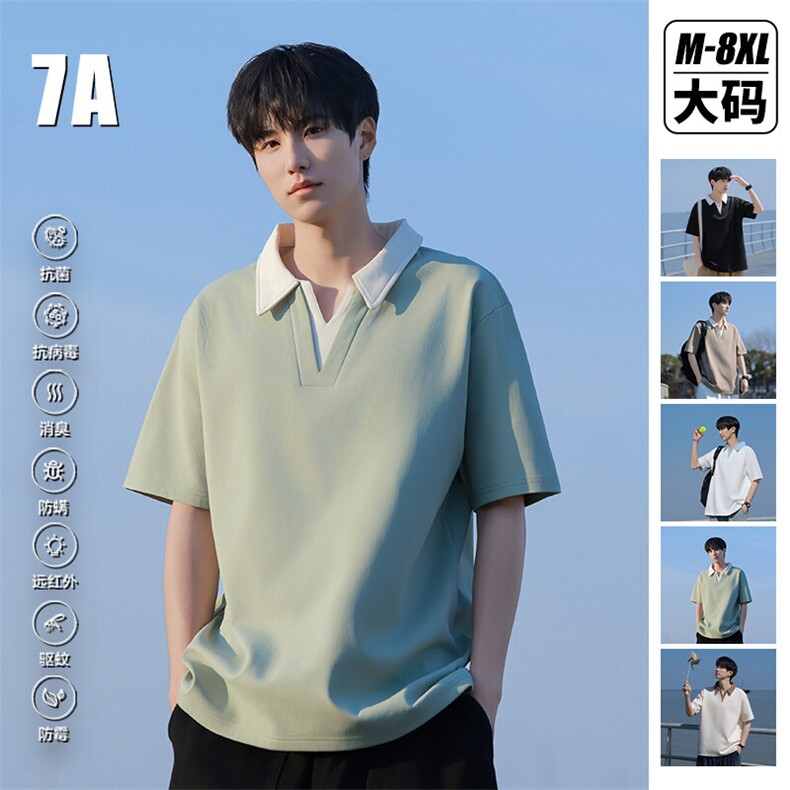 夏季 大码公版拼色翻领POLO衫男休闲图片