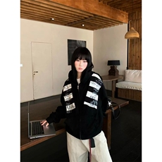 高品质春装新款美式高街潮牌解构设计休闲连帽卫衣男女慵懒风外套，女装短外套，电商A486-1