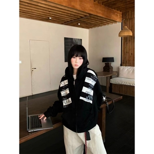 高品质春装新款美式高街潮牌解构设计休闲连帽卫衣男女慵懒风外套图片