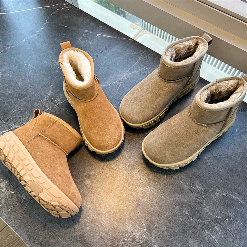 发泡底真皮雪地靴女2024冬季新款加绒保暖女靴复古短靴时尚靴子女，女鞋雪地靴，电商A223