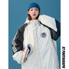 中性韩版校园拼色加厚连帽棉衣棉服216-2-BK50-P128控158藏青，女装棉衣/棉服，星座716-1