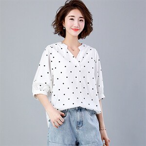 2021年夏季新款潮韩版宽松波点衬衫女休闲百搭衬衣女半袖上衣图片