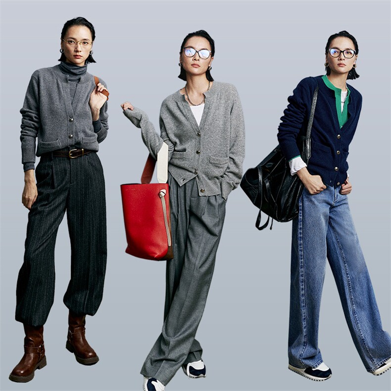 长袖针织开衫女宽松百搭纯色休闲外套上衣，女装针织衫/毛衣，特麦惠羊绒