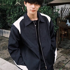 高级感撞色拼接褶皱夹克港风chic轻奢休闲飞行外套男生JKS06，男装夹克，星座516A