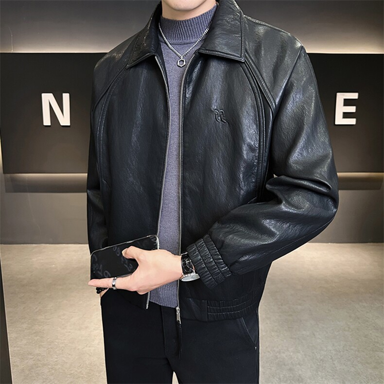2025新款秋季皮衣外套男美式复古潮牌机车服皮夹克A313-8825-P145,男装皮衣,电商A313