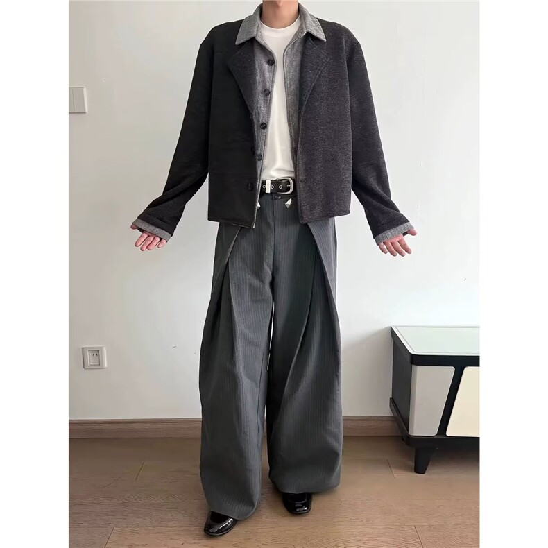 韩chic秋冬复古小众翻领单排扣宽松百搭休闲纯色短款毛呢外套女,女装短外套,星座506A
