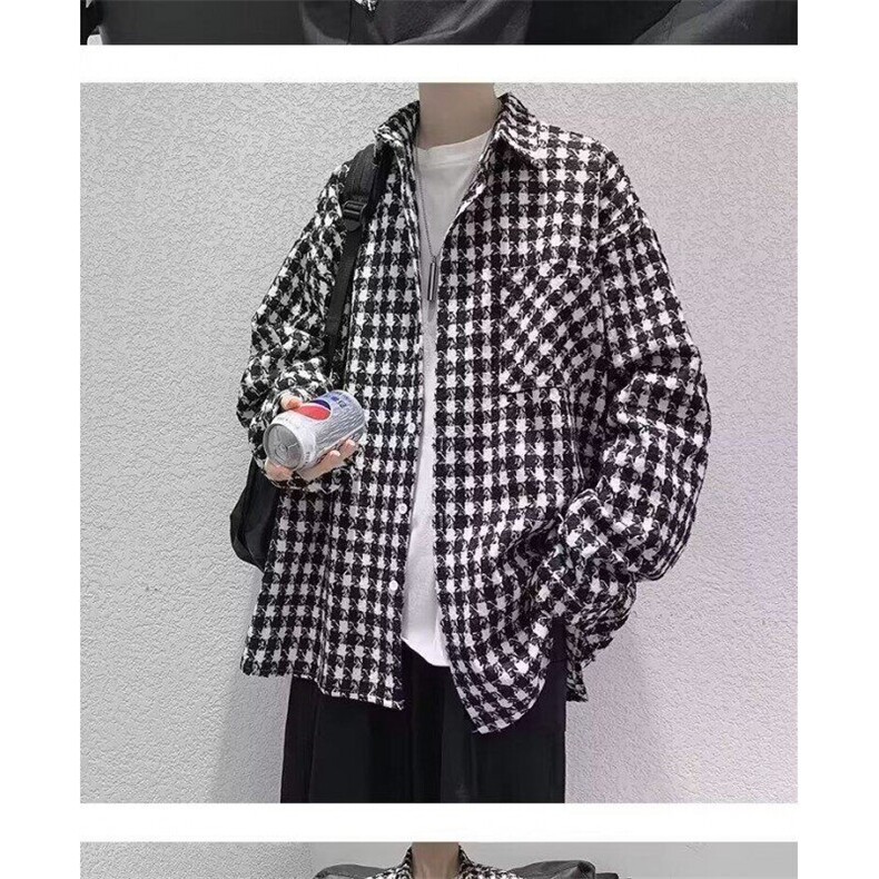 F650P48毛呢格子外套男士2024新款秋冬季青少年宽松翻领夹克上衣,男装夹克,星座512-6