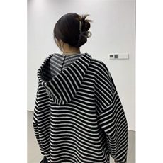 2025早秋卫衣女ins潮春秋韩版宽松bf慵懒风条纹上衣短款连帽外套，女装短外套，星座506A