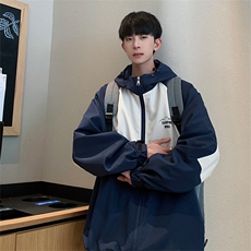 秋季设计感chic宽松冲锋衣2024新款日系撞色连帽外套男W7658-P50，男装夹克，星座512-3