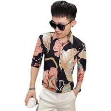 312A-105-P55新款社会小伙中袖衬衫韩版潮流男士五分袖衬衣D，男装T恤，星座312A-5