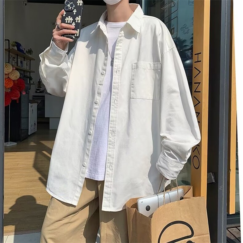 潮流复古学院风白衬衫2023春夏季翻领百搭休闲衬衣男W7140-P38,男装衬衫,星座512-2
