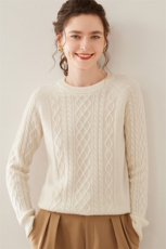 秋冬新款90%羊毛扭花圆领毛衣显瘦保暖女士针织衫，女装羊毛衫，九嘉羊绒